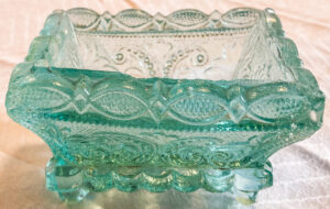 turquoise glass salt cellar.