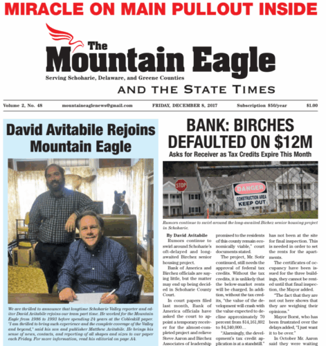 Newspaper clipping David Avitable Rejoins Mountain Eagle